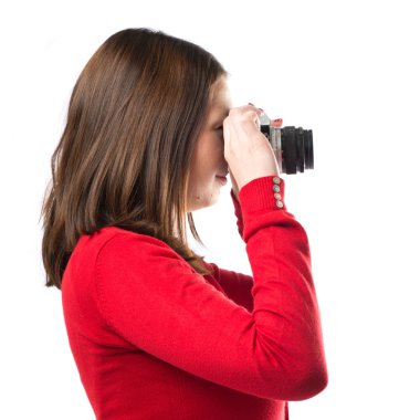 Beyaz arka plan üzerinde çekim kız