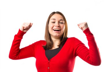 genç kadın kazanan izole beyaz zemin üzerine