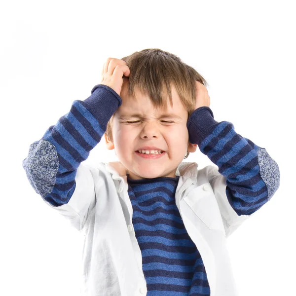 Kid frustrado sobre fundo branco — Fotografia de Stock