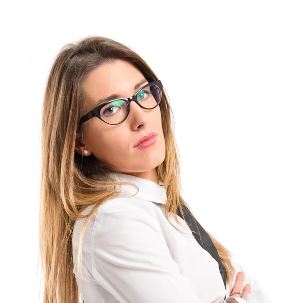 Joven empresaria sobre fondo blanco aislado — Foto de Stock