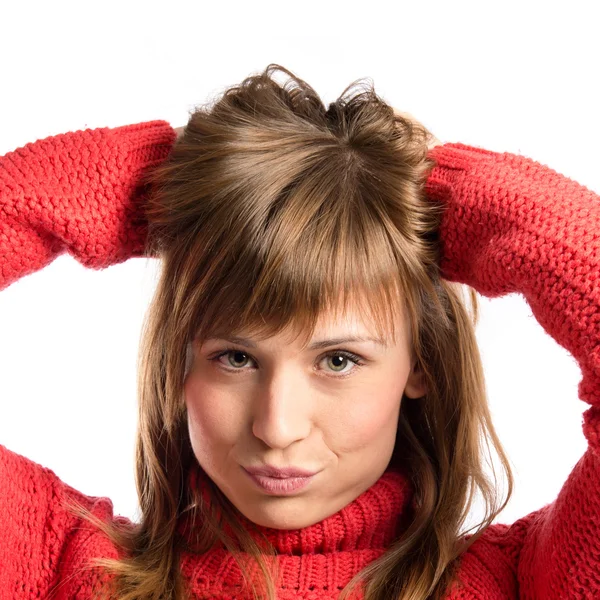 Gefrustreerd jong meisje geïsoleerd op witte achtergrond — Stockfoto