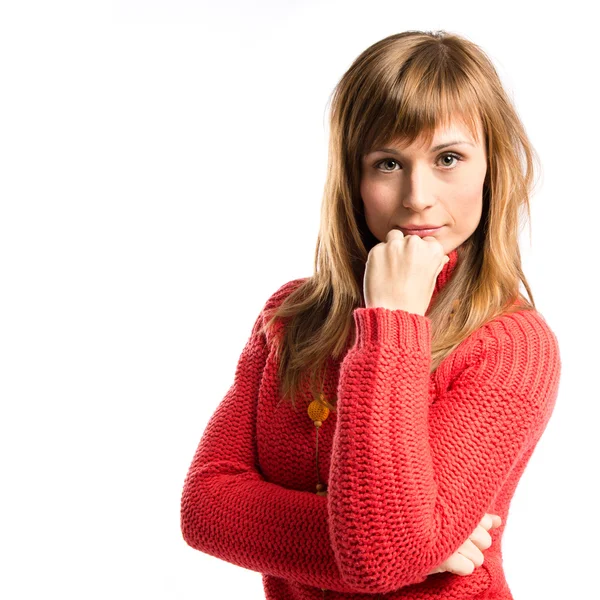 Young girl thinking over isolated white background — Stock Photo, Image