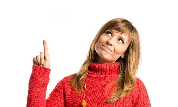 Young pretty girl thinking over white background — Stock Photo, Image