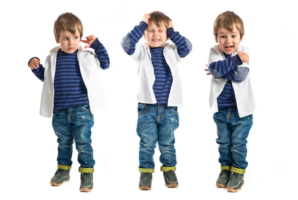 Kid frustrated over white background — Stock Photo, Image