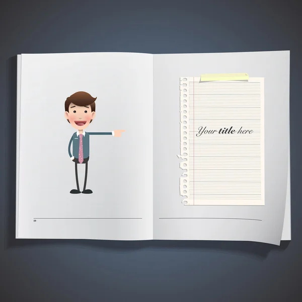 Homme d'affaires avec papier à lettres imprimé sur le livre — Image vectorielle