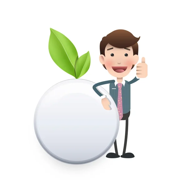 Empresario sosteniendo un icono ecológico sobre fondo blanco — Vector de stock