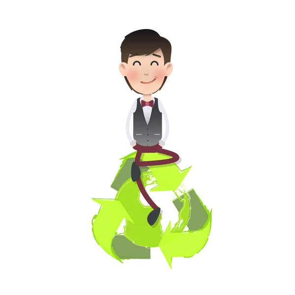 Homme d'affaires tenant une icône écologique sur fond blanc — Image vectorielle