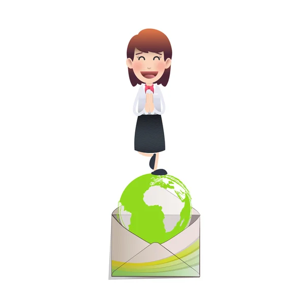 Business woman holding an ecological icon over white background — Stock Vector