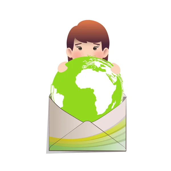 Obchodní žena drží ekologické ikony nad bílým pozadím — Stockový vektor