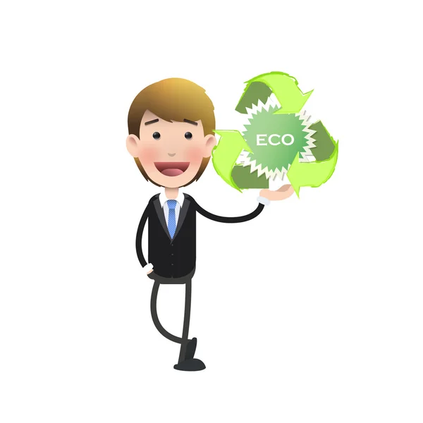 Businessman holding an ecological icon over white background — Stock Vector