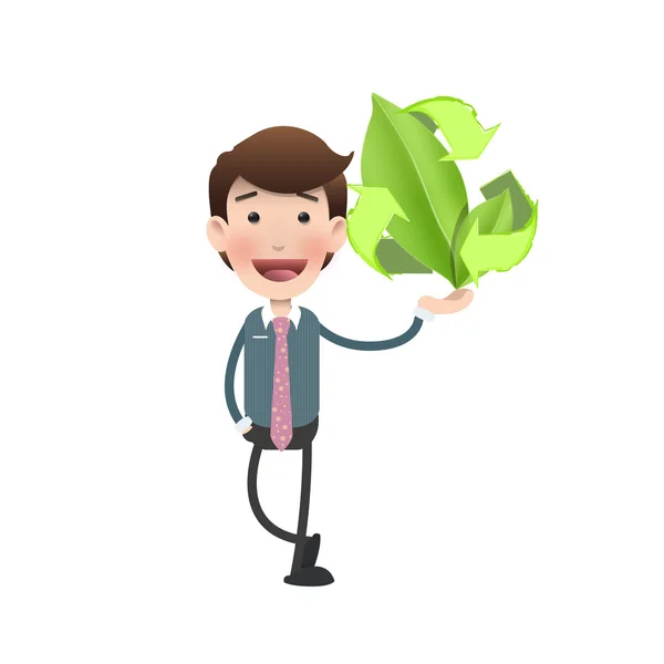 Businessman holding an ecological icon over white background — Stock Vector