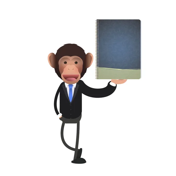 Business monkey holding a book over white background — Stock Vector