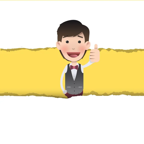 Business man inside hole paper over white background — стоковый вектор