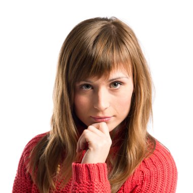izole beyaz arka plan üzerinde düşünme genç kız 