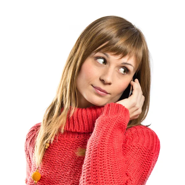 Young girl talking on mobile over white background — Stock Photo, Image