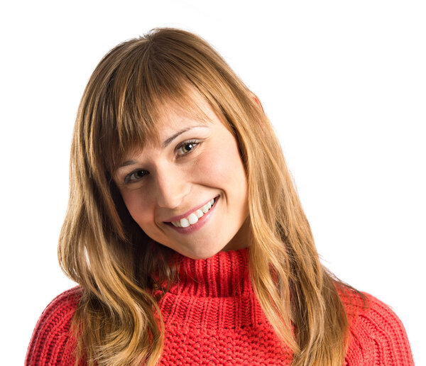 Young pretty blonde girl over white background 
