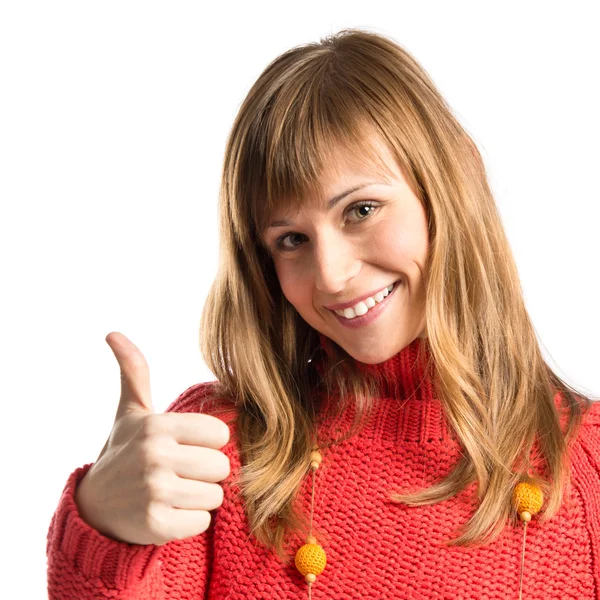 Young woman making Ok sign over white background — Stock Photo, Image