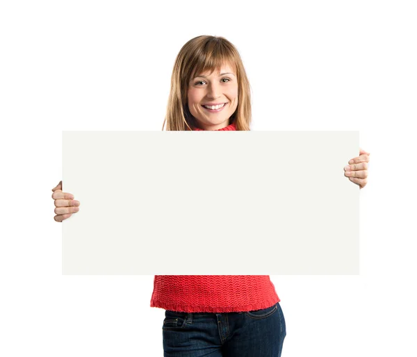 Menina loira jovem segurando cartaz — Fotografia de Stock