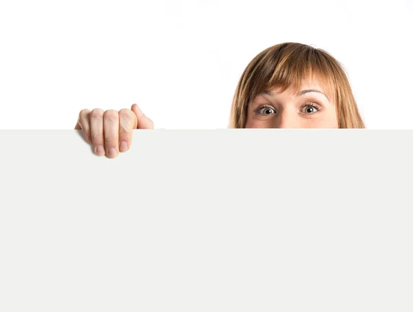 Menina loira jovem segurando cartaz — Fotografia de Stock