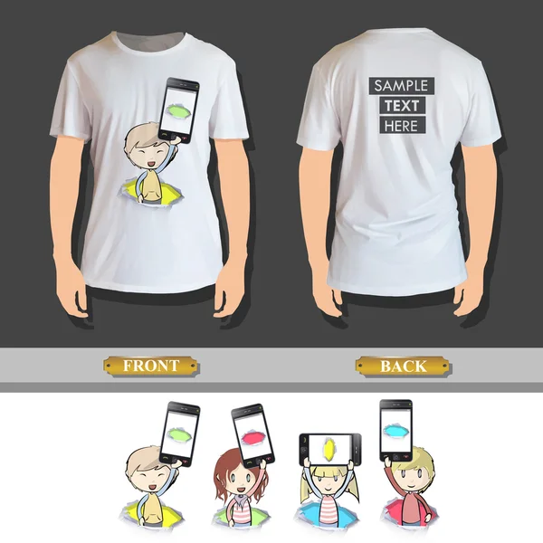 Kinderen houden van telefoons afgedrukt op shirt — Stockvector