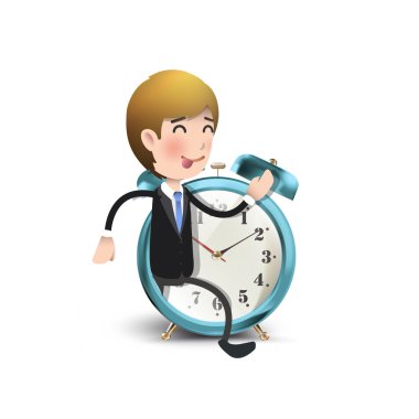 vintage saatin üzerine beyaz arka plan ile işadamı