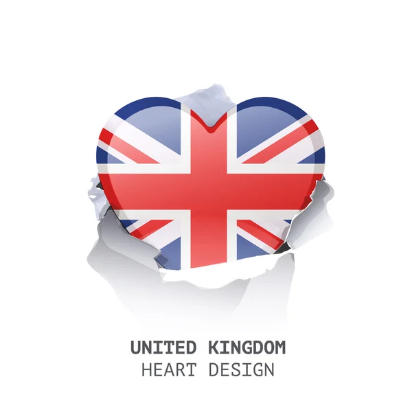 Royaume-Uni coeur à l'intérieur papier trou sur fond blanc — Image vectorielle