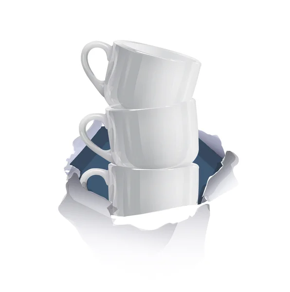 सफेद पृष्ठभूमि पर छेद कागज के अंदर कॉफी का छेद कप — स्टॉक वेक्टर