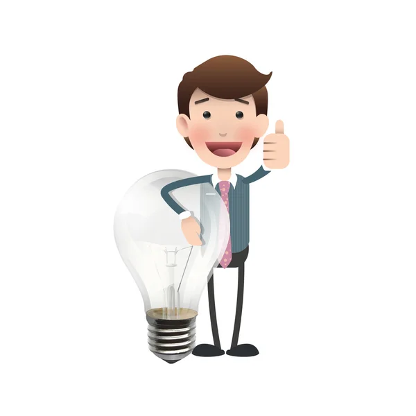 Businessman holding a bulb over white background — Stock Vector