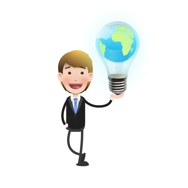 Homme d'affaires tenant une ampoule sur fond blanc — Image vectorielle
