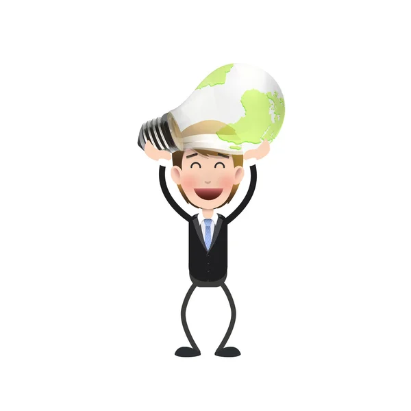 Businessman holding a bulb over white background — Stock Vector