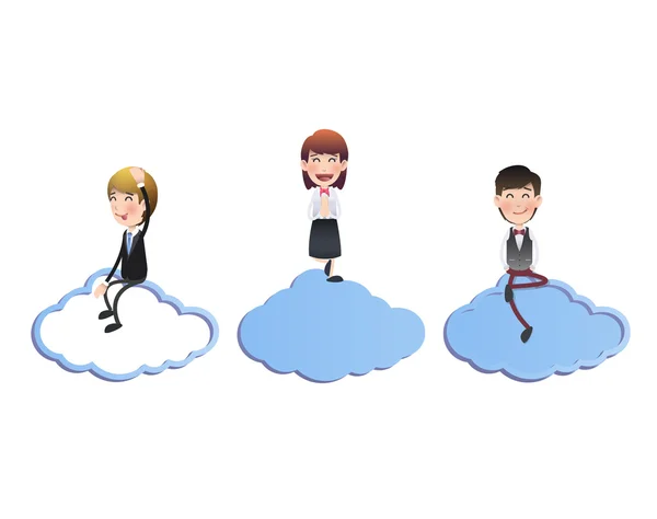 Business people with clouds over isolated white background — Stock Vector