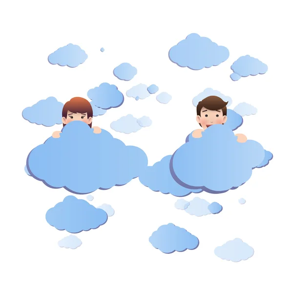 Business people with clouds over isolated white background — Stock Vector