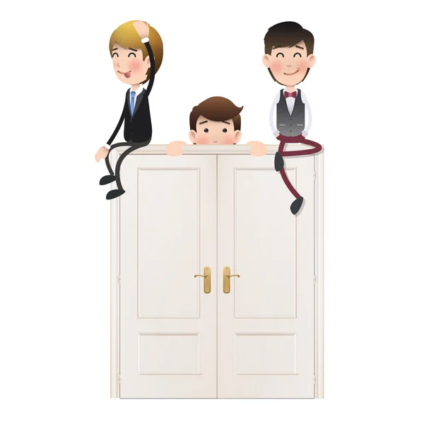 Les gens d'affaires avec des portes sur fond blanc — Image vectorielle