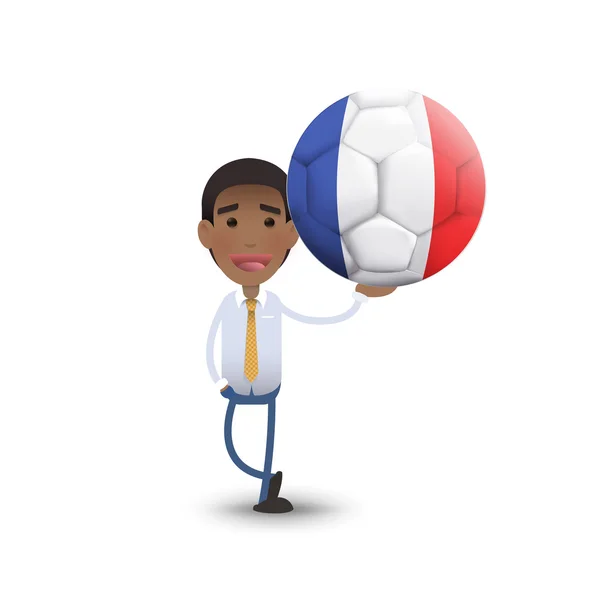 Homme d'affaires avec ballon de football sur fond blanc — Image vectorielle
