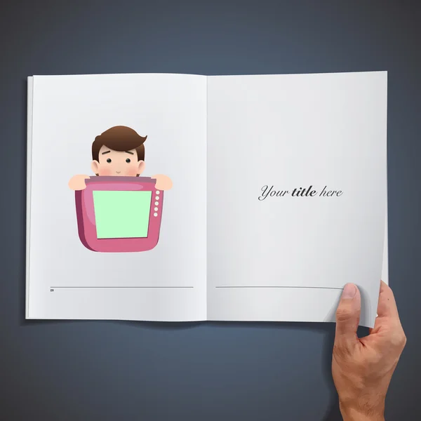 Empresario con TV impresa en libro — Vector de stock