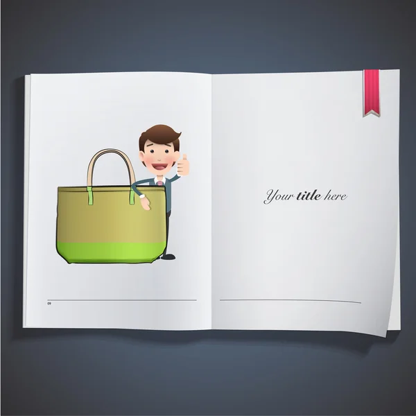 Homme d'affaires avec sac imprimé sur le livre — Image vectorielle