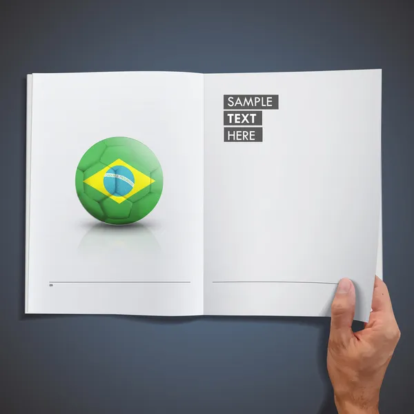 Soccer ball of Brazil printed on book — Stock Vector