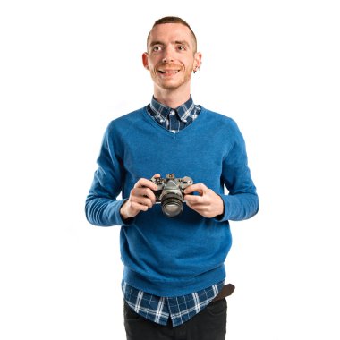 fotoğrafçı izole beyaz zemin üzerine 