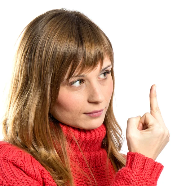 Young girl making horn gesture over white background — Stock Photo, Image
