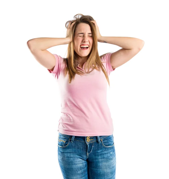 Frustrated young girl isolated over white background — Stock Photo, Image