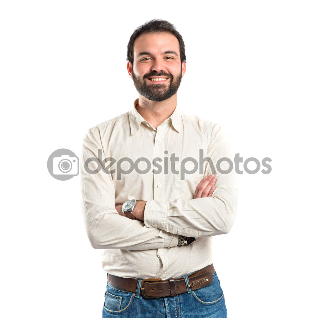 Man with his arms crossed over isolated background 