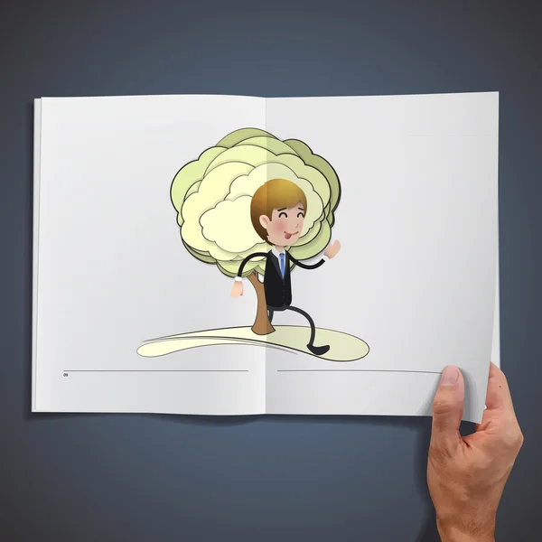 Les gens d'affaires avec des arbres imprimés sur le livre — Image vectorielle