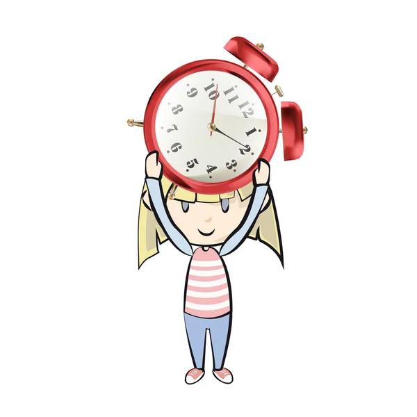 Kind houdt van een horloge over geïsoleerde witte achtergrond — Stockvector