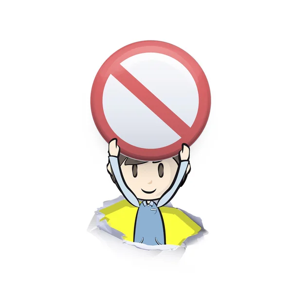 Kid holding prohibited sign. Vector background design — Stock Vector