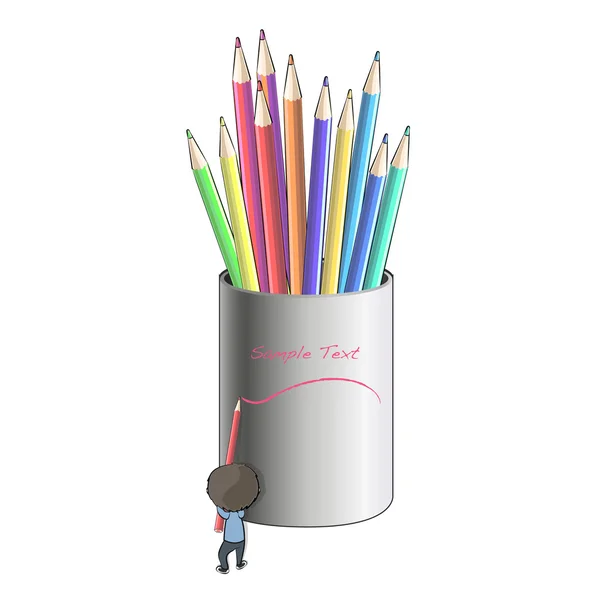 Niños con crayones aislados sobre fondo blanco — Vector de stock