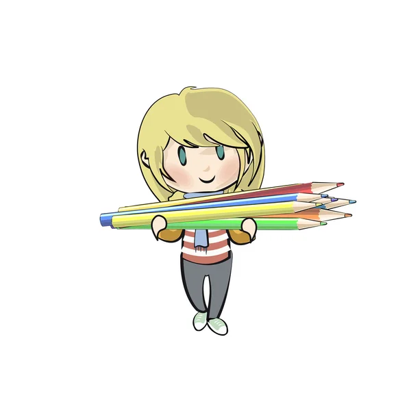 Crianças com lápis de cor isolado sobre fundo branco — Vetor de Stock