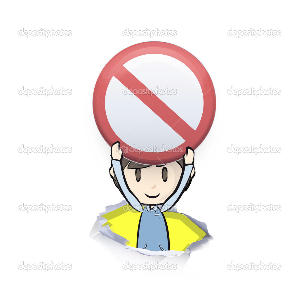 Kid holding prohibited sign. Vector background design 