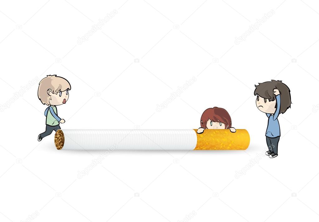 Kids with cigarette over isolated white background 