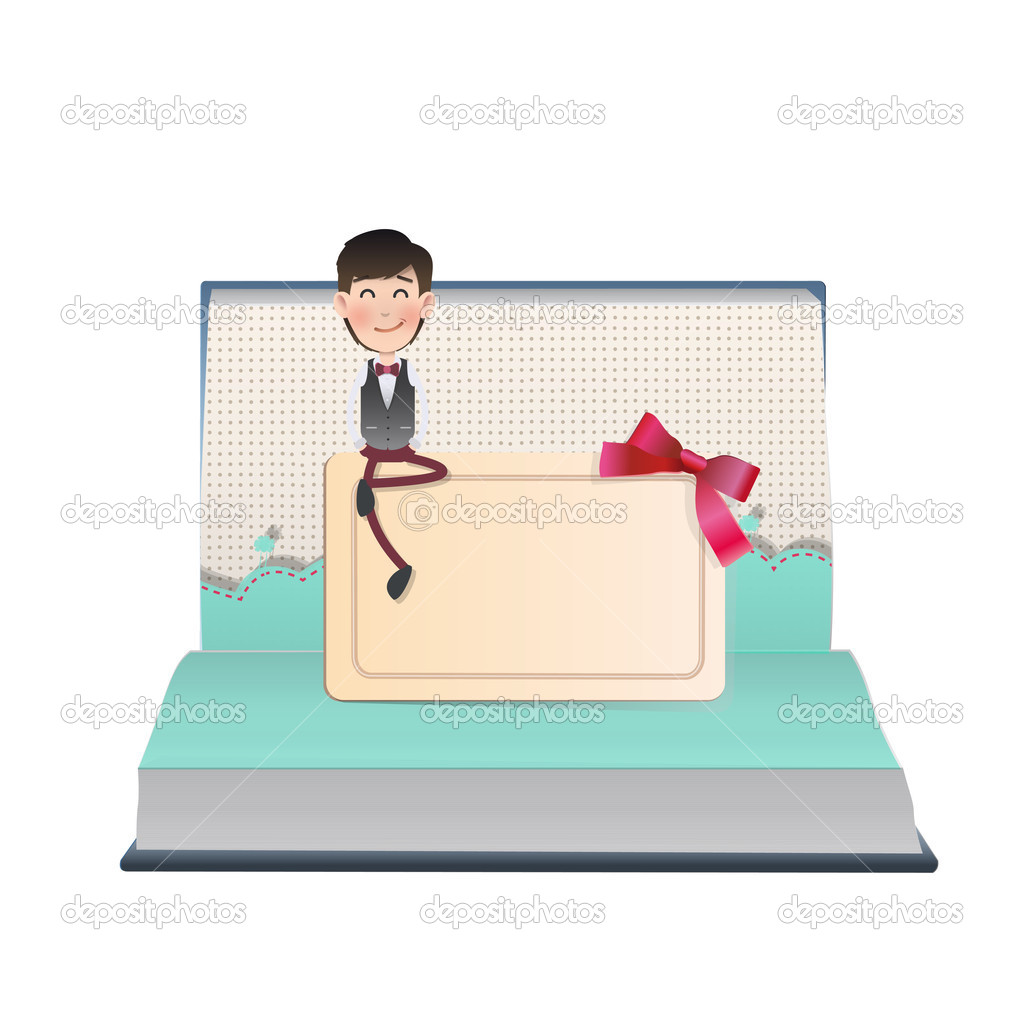 Businessman with Invitation card on open book