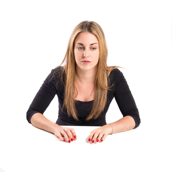 Menina loira bonita sobre isolado fundo branco — Fotografia de Stock